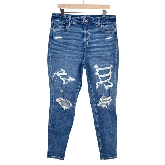 American Eagle Curvy Hi Rise Jegging 16 Ripped Skinny Stretch Denim Casual - Picture 1 of 8